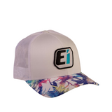 Trucker Hat - Curved Bill - White w/ Pattern